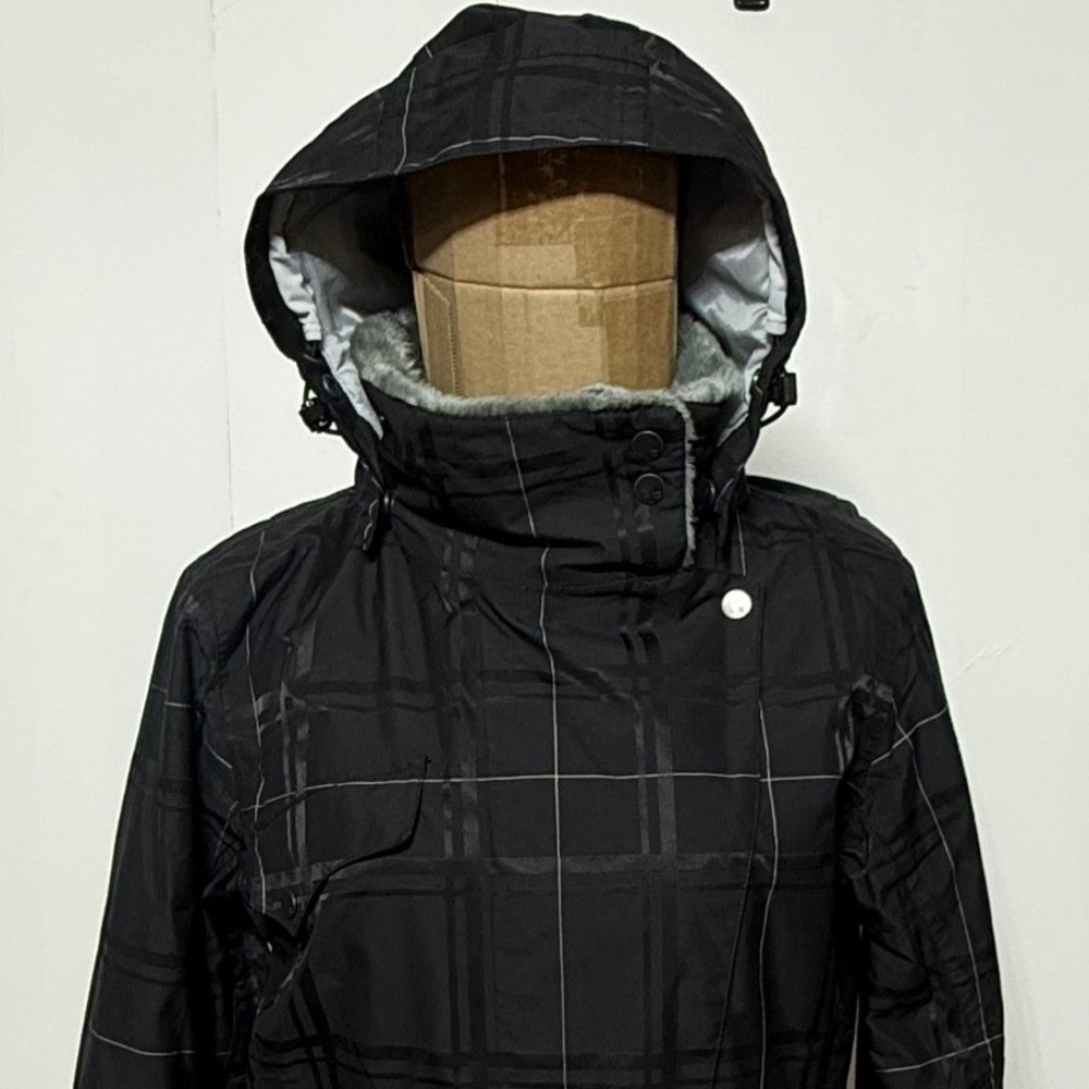 Burton Jacket Women Medium Black Snowboard Ski Snow Coat Hooded Faux Fur Trimmed